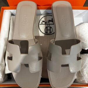Hermes Oran Sandal Beige Mastic Size 36.5